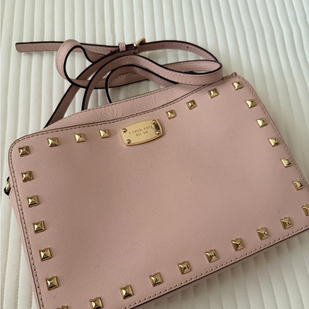 Michael Kors Sandrine Blush Crossbody Bag with Gold Accents